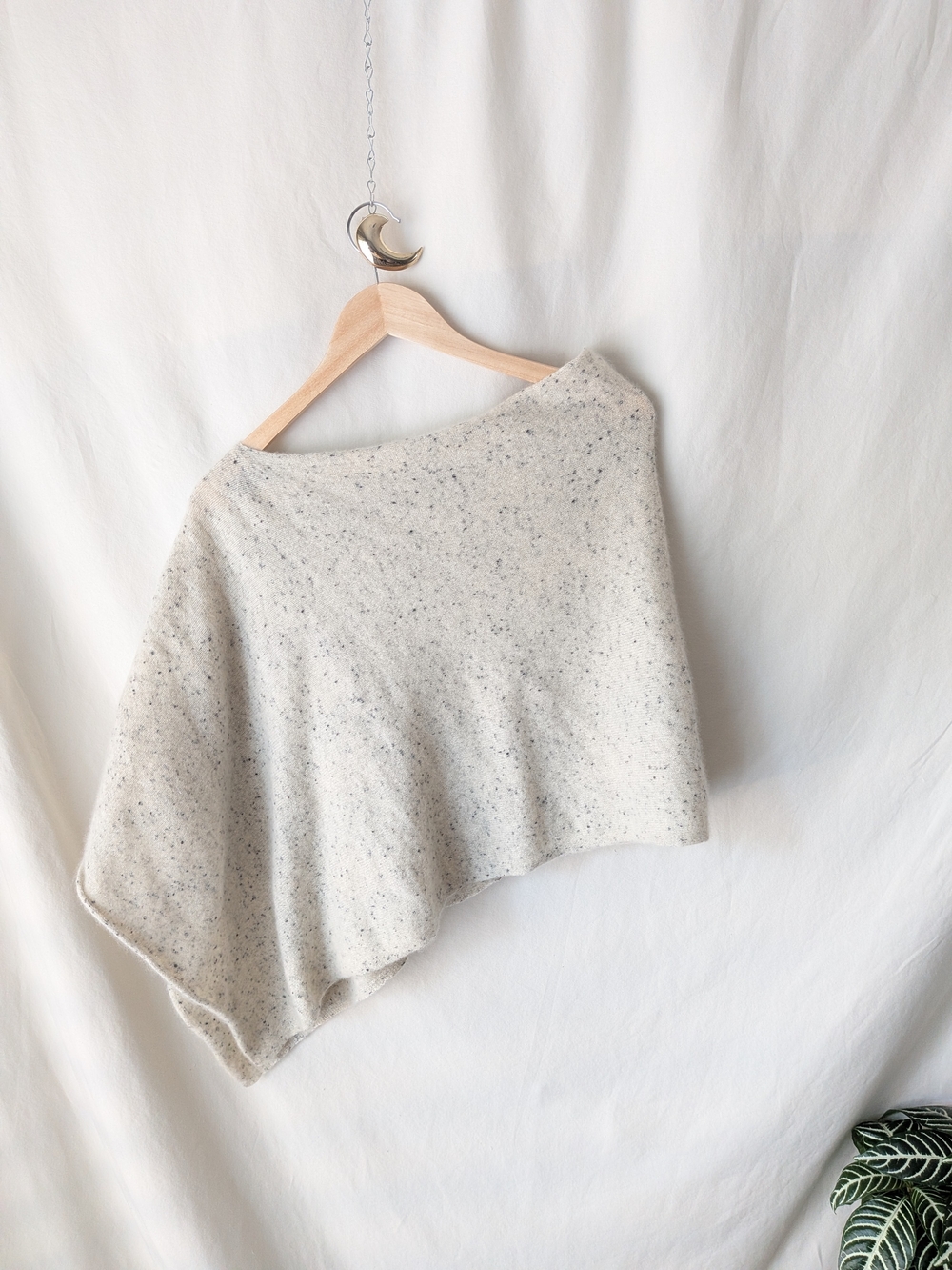 Cozy 100% Cashmere Poncho Shawl Ivory Speckled